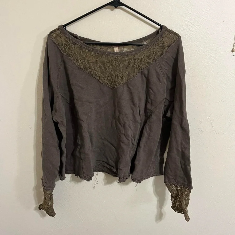 Free People Lace & Terry Top
